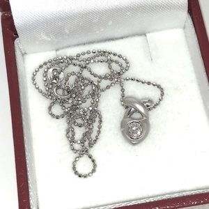 Solid 18K (not 14K) White Gold Natural Diamond Solitaire Pendant Bead Necklace